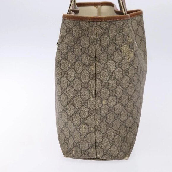 GUCCI GG Supreme Web Sherry Line Tote Bag PVC Beige Red 211134 Auth gh538 - Picture 4 of 16